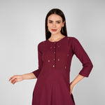Load image into Gallery viewer, Wine Hand-Embroidered Kurti and Pant