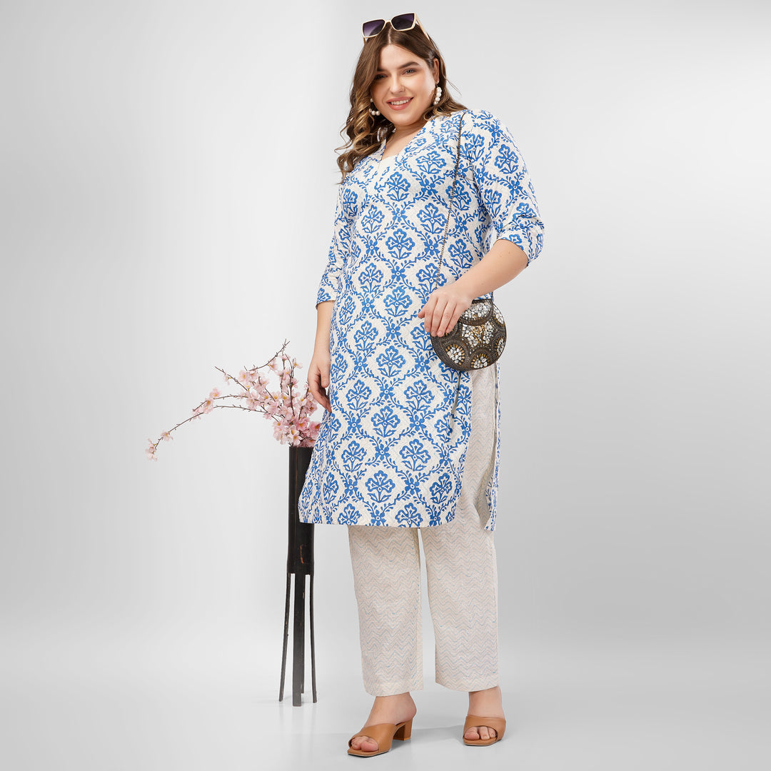 Blue Hand-Block Print Kurti and Pant