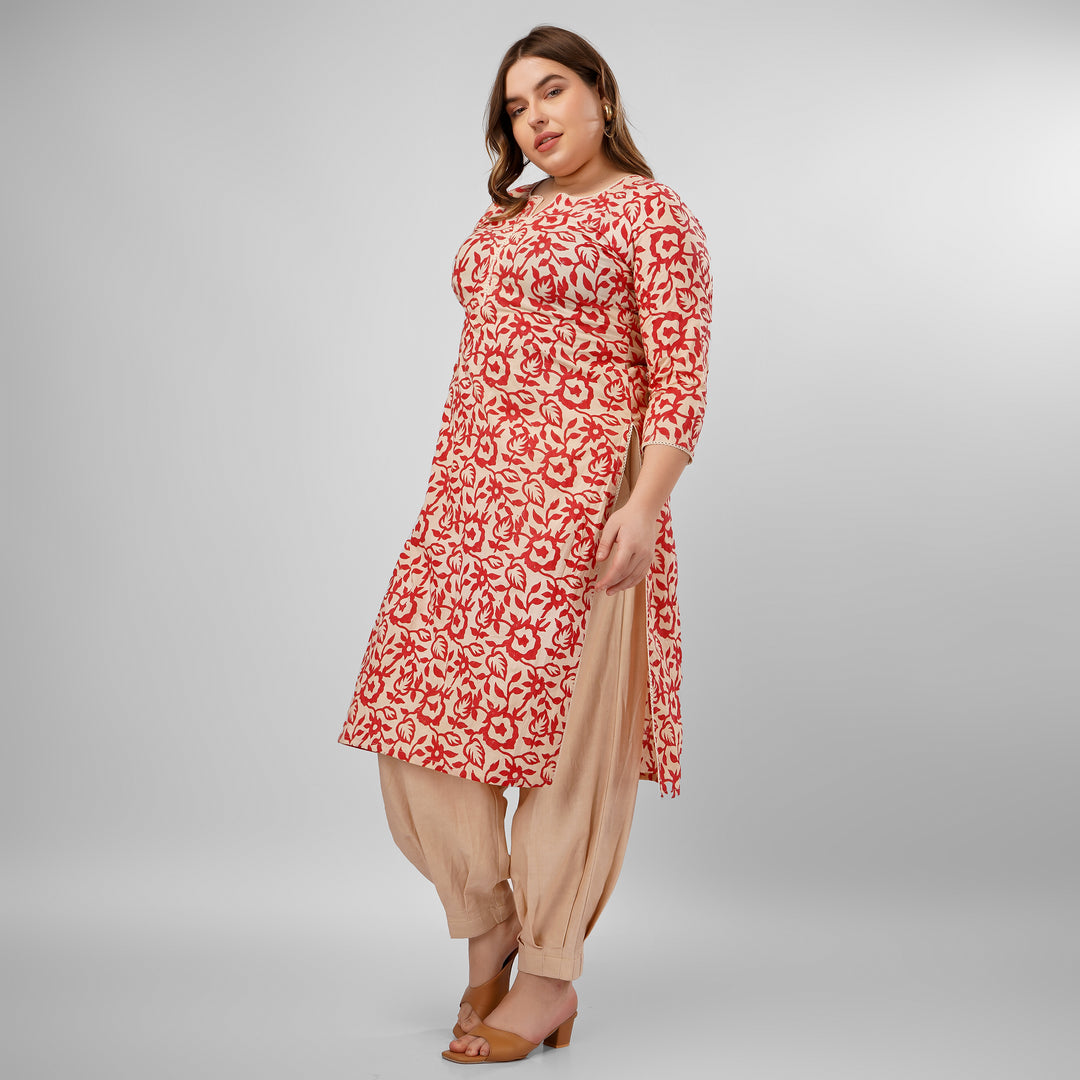 Red Hand-Block Print Kurti and Pant
