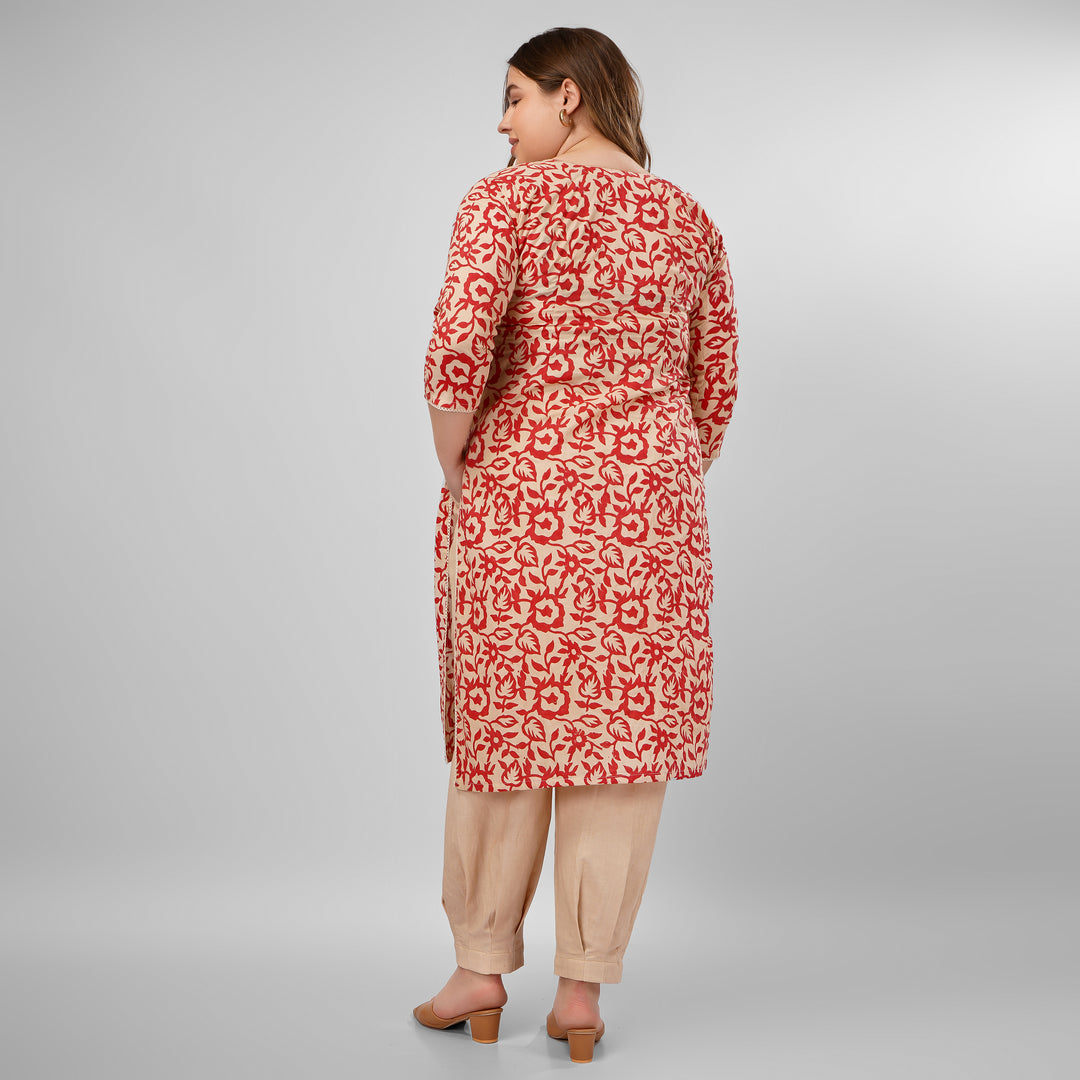 Red Hand-Block Print Kurti and Pant