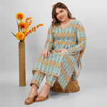 Load image into Gallery viewer, Blue Mustard Hand-Block Print Kurti and Pant
