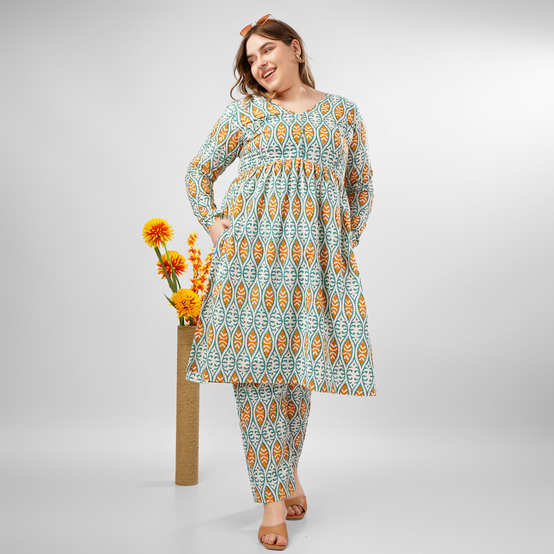 Blue Mustard Hand-Block Print Kurti and Pant