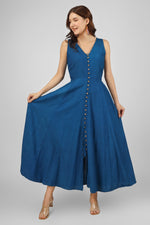 Load image into Gallery viewer, Blue Button-Down Maxi Dress