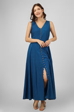 Load image into Gallery viewer, Blue Button-Down Maxi Dress