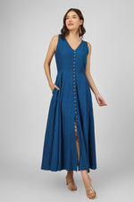 Load image into Gallery viewer, Blue Button-Down Maxi Dress