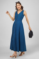Load image into Gallery viewer, Blue Button-Down Maxi Dress