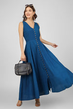 Load image into Gallery viewer, Blue Button-Down Maxi Dress