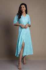 Load image into Gallery viewer, Blue Block Print Maxi Dress