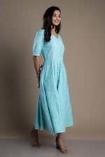 Load image into Gallery viewer, Blue Block Print Maxi Dress