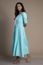Load image into Gallery viewer, Blue Block Print Maxi Dress
