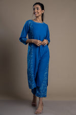Load image into Gallery viewer, Blue Hand-Block Print Kurti and Pant