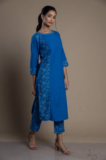 Load image into Gallery viewer, Blue Hand-Block Print Kurti and Pant