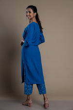Load image into Gallery viewer, Blue Hand-Block Print Kurti and Pant