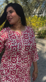 Load and play video in Gallery viewer, Red Hand-Block Print Kurti and Pant