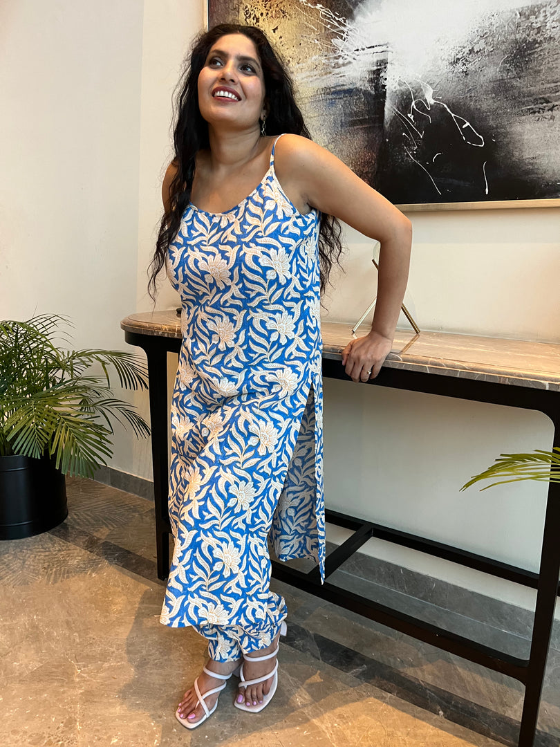 Blue Hand-Block Print Kurti and Pant
