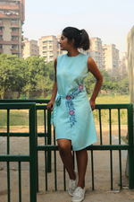 Load image into Gallery viewer, Sky Blue Hand-Embroidered Wrap Dress