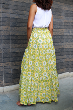 Load image into Gallery viewer, Yellow Hand-Block Printed Cotton Maxi Skirt