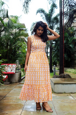 Load image into Gallery viewer, Orange Hand-Block Printed Maxi Dress