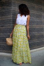 Load image into Gallery viewer, Yellow Hand-Block Printed Cotton Maxi Skirt