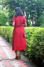 Load image into Gallery viewer, Red Hand-Embroidered Wrap Dress