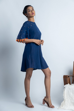 Load image into Gallery viewer, Navy Blue Mirror-work Dress with Tassels