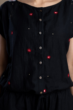 Load image into Gallery viewer, Black Hand-Embroidered Jumpsuit