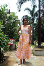 Load image into Gallery viewer, Orange Hand-Block Printed Maxi Dress