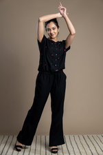 Load image into Gallery viewer, Black Hand-Embroidered Jumpsuit