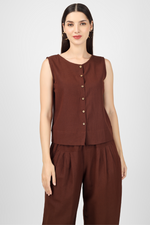 Load image into Gallery viewer, Brown button down crop top