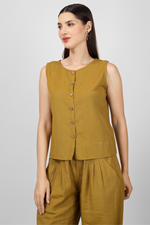 Load image into Gallery viewer, Olive button down crop top