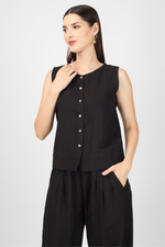 Load image into Gallery viewer, Black button down crop top