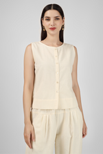 Load image into Gallery viewer, Off-White button down crop top