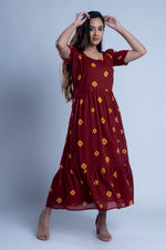 Load image into Gallery viewer, Maroon Tie-Dye Cotton Dress