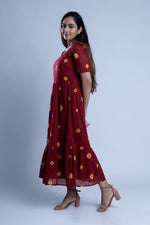 Load image into Gallery viewer, Maroon Tie-Dye Cotton Dress