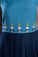 Load image into Gallery viewer, Blue Color-Block Hand Embroidered Dress