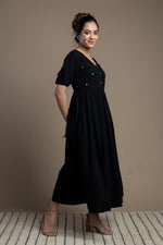 Load image into Gallery viewer, Black Mirror-work Cotton Maxi Dress