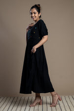 Load image into Gallery viewer, Black Mirror-work Cotton Maxi Dress