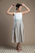 Load image into Gallery viewer, Grey Color Block Hand Embroidered Dress