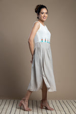 Load image into Gallery viewer, Grey Color Block Hand Embroidered Dress