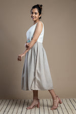 Load image into Gallery viewer, Grey Color Block Hand Embroidered Dress