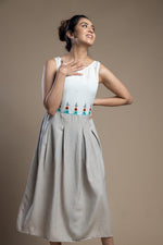 Load image into Gallery viewer, Grey Color Block Hand Embroidered Dress