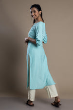 Load image into Gallery viewer, Blue Hand-Embroidered Kurti and Pant