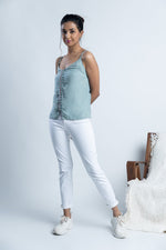 Load image into Gallery viewer, Grey Embroidered Button top