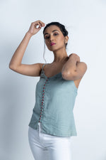 Load image into Gallery viewer, Grey Embroidered Button top