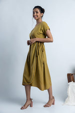 Load image into Gallery viewer, Olive Hand-Embroidered Wrap Dress