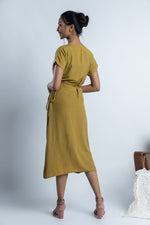 Load image into Gallery viewer, Olive Hand-Embroidered Wrap Dress