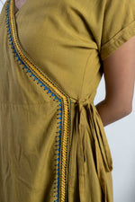 Load image into Gallery viewer, Olive Hand-Embroidered Wrap Dress