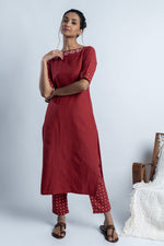 Load image into Gallery viewer, Red Hand-Block Print Kurti and Pant