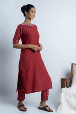 Load image into Gallery viewer, Red Hand-Block Print Kurti and Pant