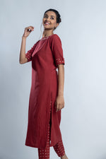 Load image into Gallery viewer, Red Hand-Block Print Kurti and Pant
